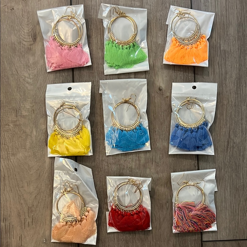 Women’s Tassel Hoop Earrings 9 Pairs